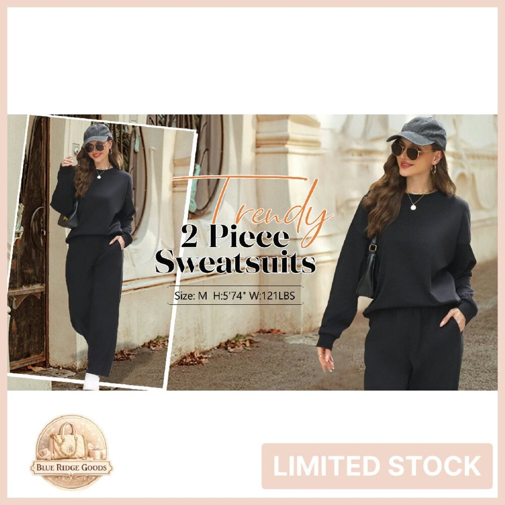 Oversized Crewneck Sweatsuit Lounge Set Soft Lightweight Comfy Fall Fashion - Picture 8 of 8